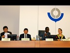 The Chairperson of the Permanent Technical Committee, François Abouzi from Togo Customs, and the Secretary General of the WCO, Kunio Mikuriya, during the 200th Session of the Committee