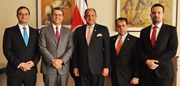 Sergio Mujica, WCO Deputy Secretary General; Roberto Azevêdo, WTO Director General; Luis Guillermo Solís, President of Costa Rica; Alexander Mora, Minister of International Trade; John Fonseca, Vice Minister of International Trade